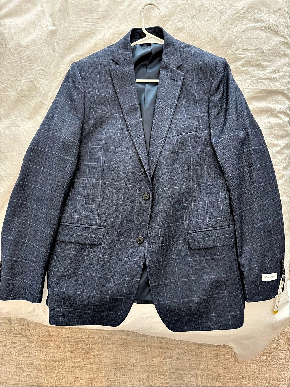 Calvin Klein Milo Windowpane Suit Jacket Plaid Blue 44L